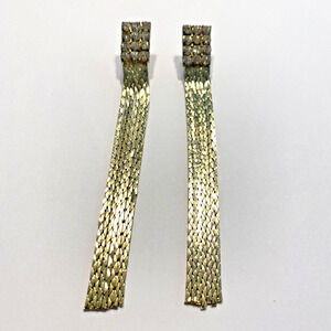 Dramatic Dressy Pierced Earrings Y2K Gold Chain White Rhinestone Runway Dangles
